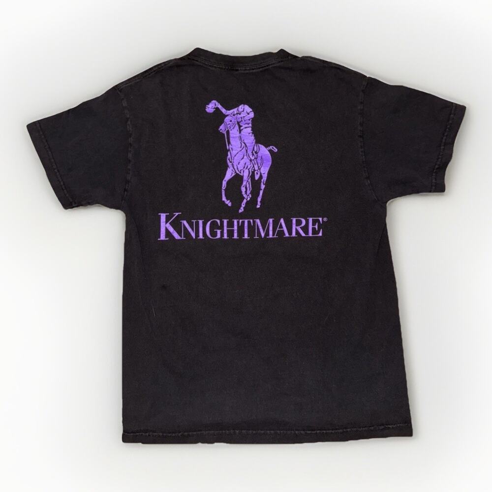 Vintage Knightmare Polo Style Graphic T-Shirt Black Purple Horse Logo 90s Y2K